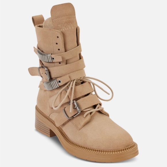 DKNY ITA SUEDE STRIPY BOOTS ROUND TOE WOMEN PLATFORM PADDED BEIGE COLOR SZ 6.5 - Picture 6 of 6